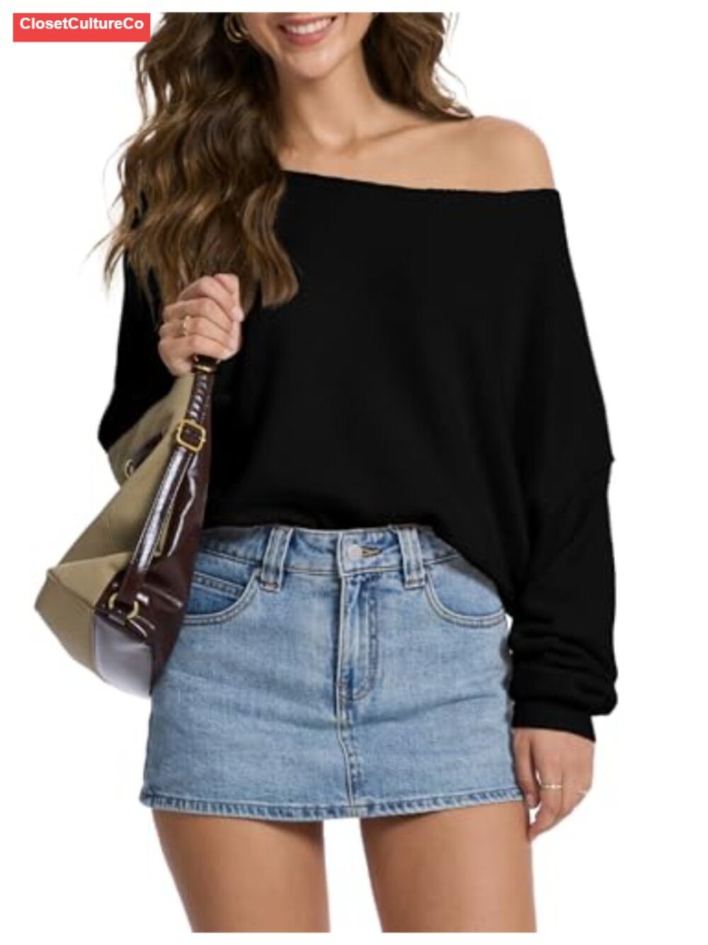 Off Shoulder Boat Neck Oversized Ribbed Knit Pullover Sweater